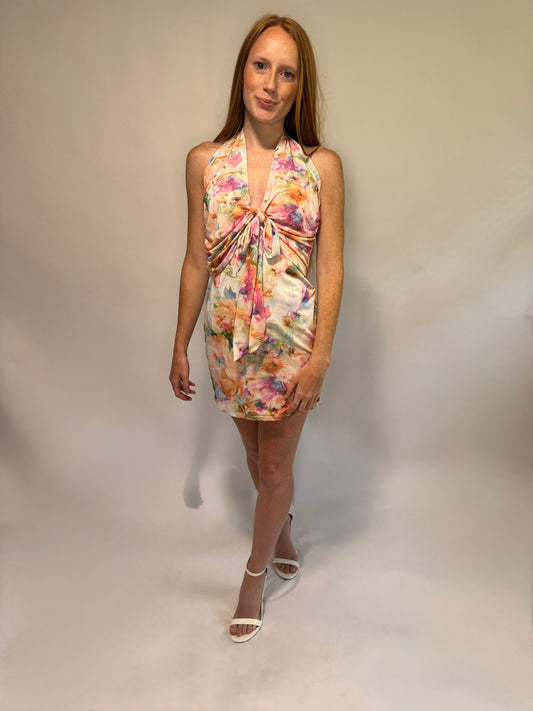 Halter Multi Color Floral Mini Dress