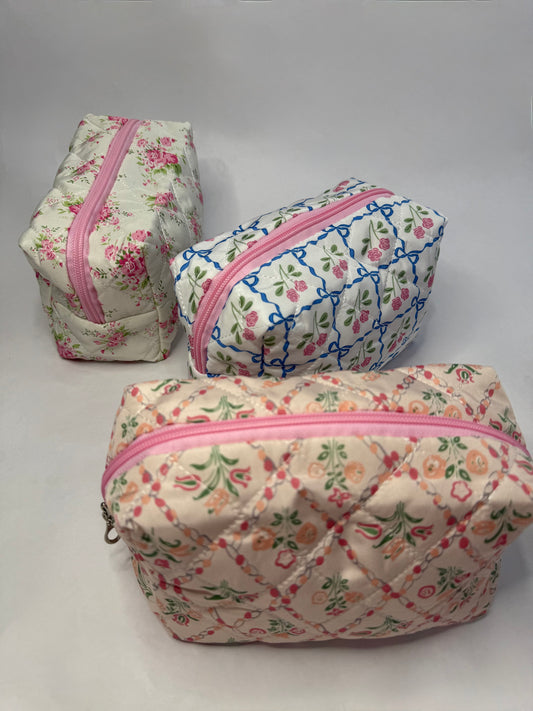 Floral Toile Pattern Makeup Cosmetic Pouch Bag