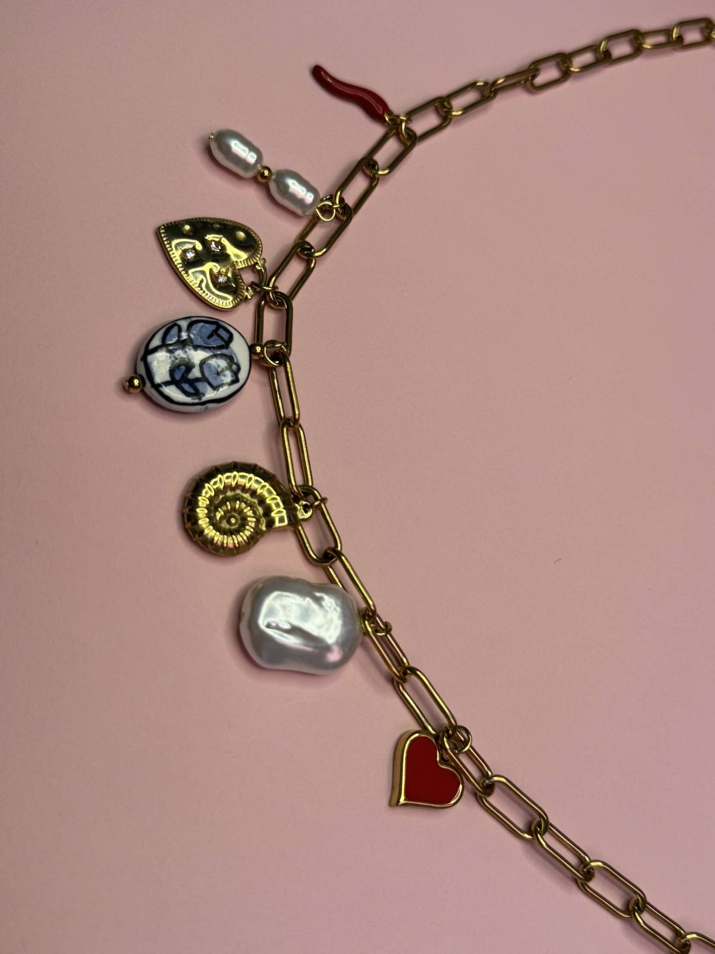 18K Stainless Steel Tarnish Free Charm Necklace