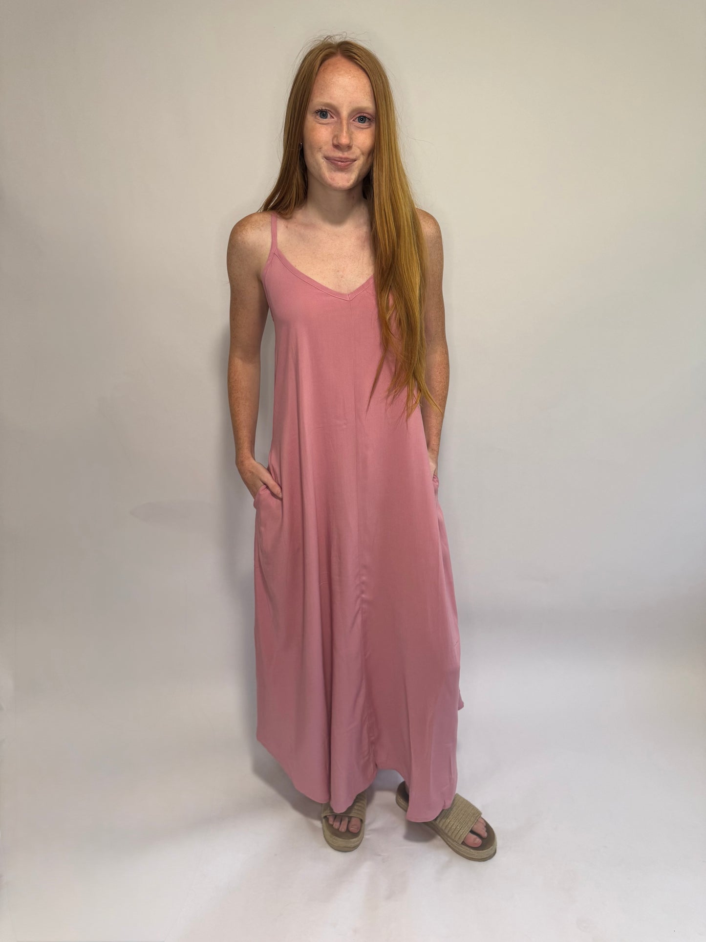 Rose Woven Arc Hem Cami Midi Dress