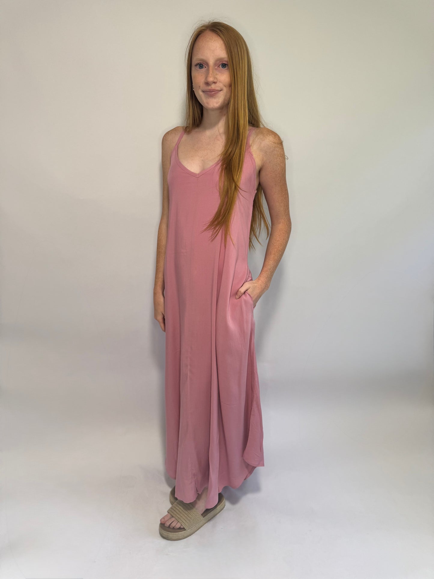 Rose Woven Arc Hem Cami Midi Dress