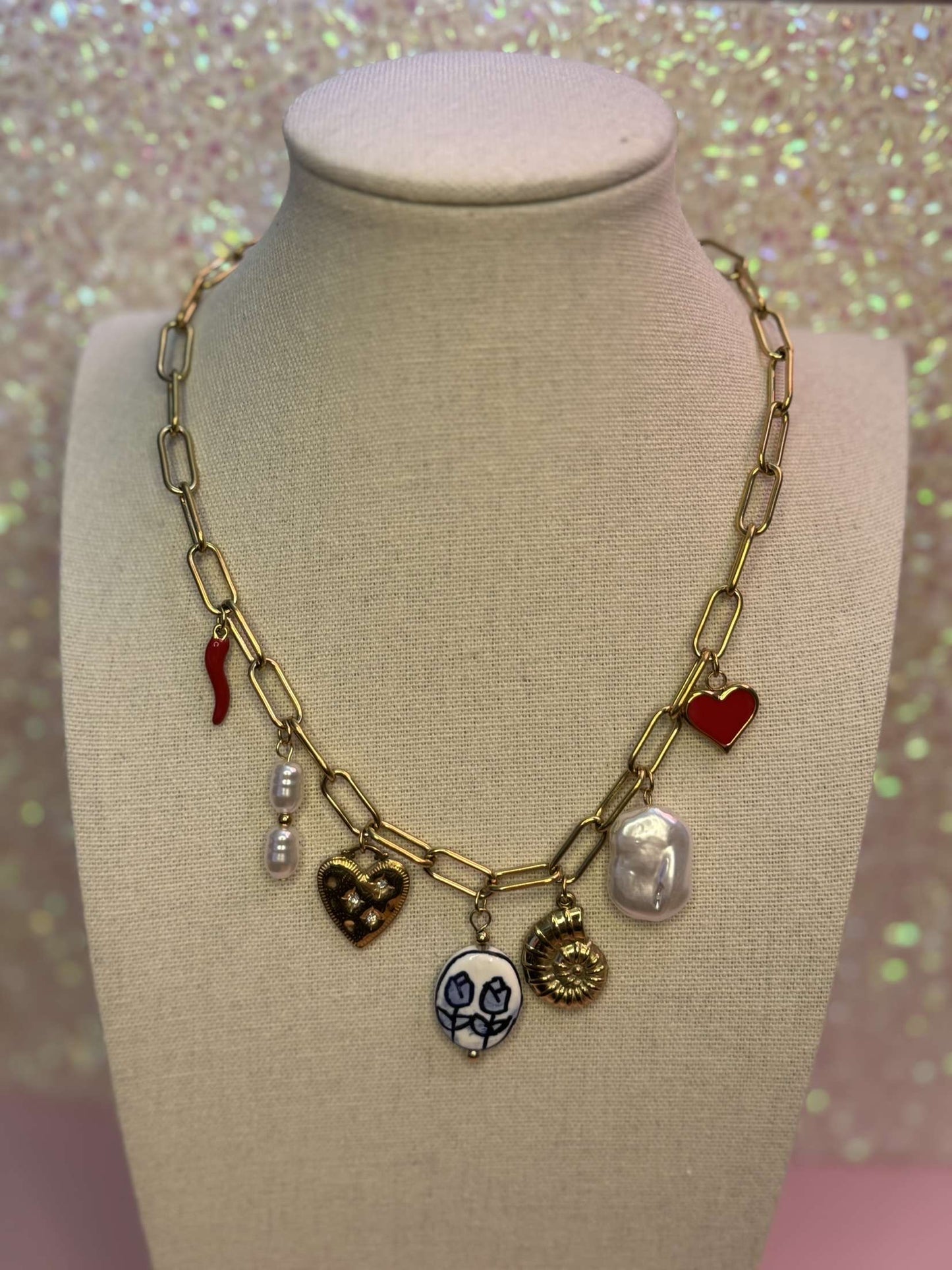 18K Stainless Steel Tarnish Free Charm Necklace