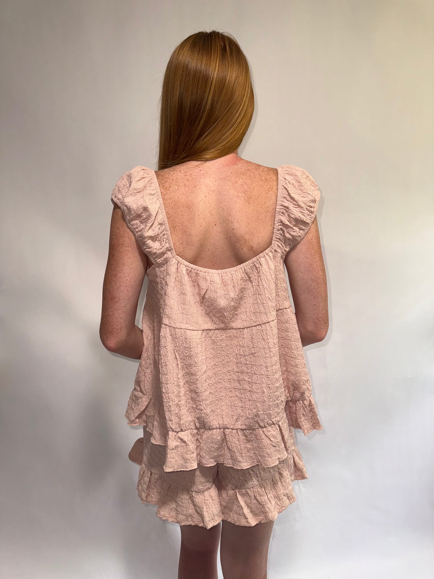 Muave Ribbon Ruffled Hem Top and Shorts Set