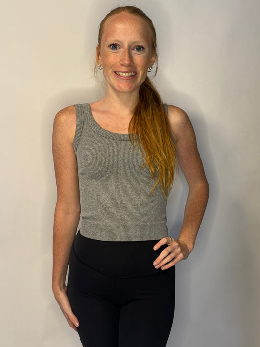 Grey Seamless Ribbed Cropped Scoop Neck Tank Top