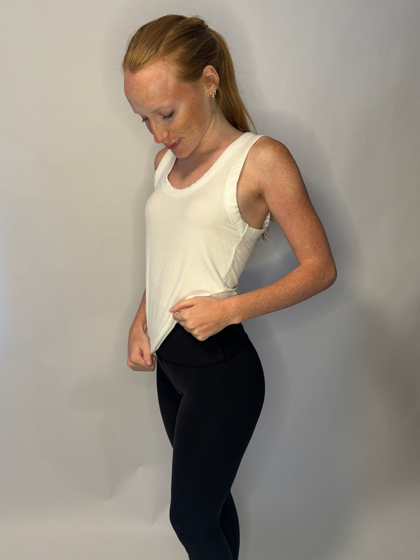 White Ribbed Scoop Neck Tank Top