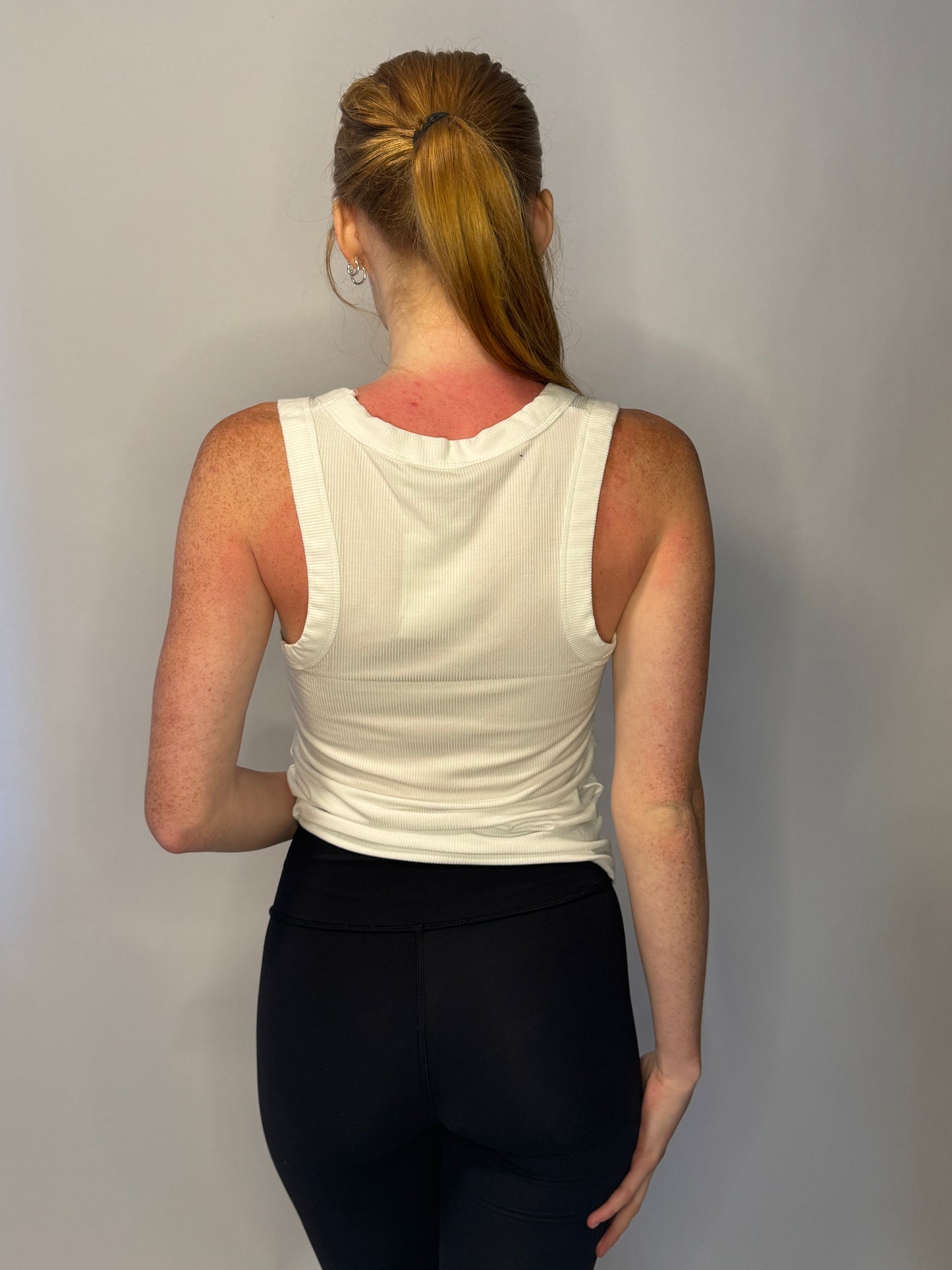 White Ribbed Scoop Neck Tank Top