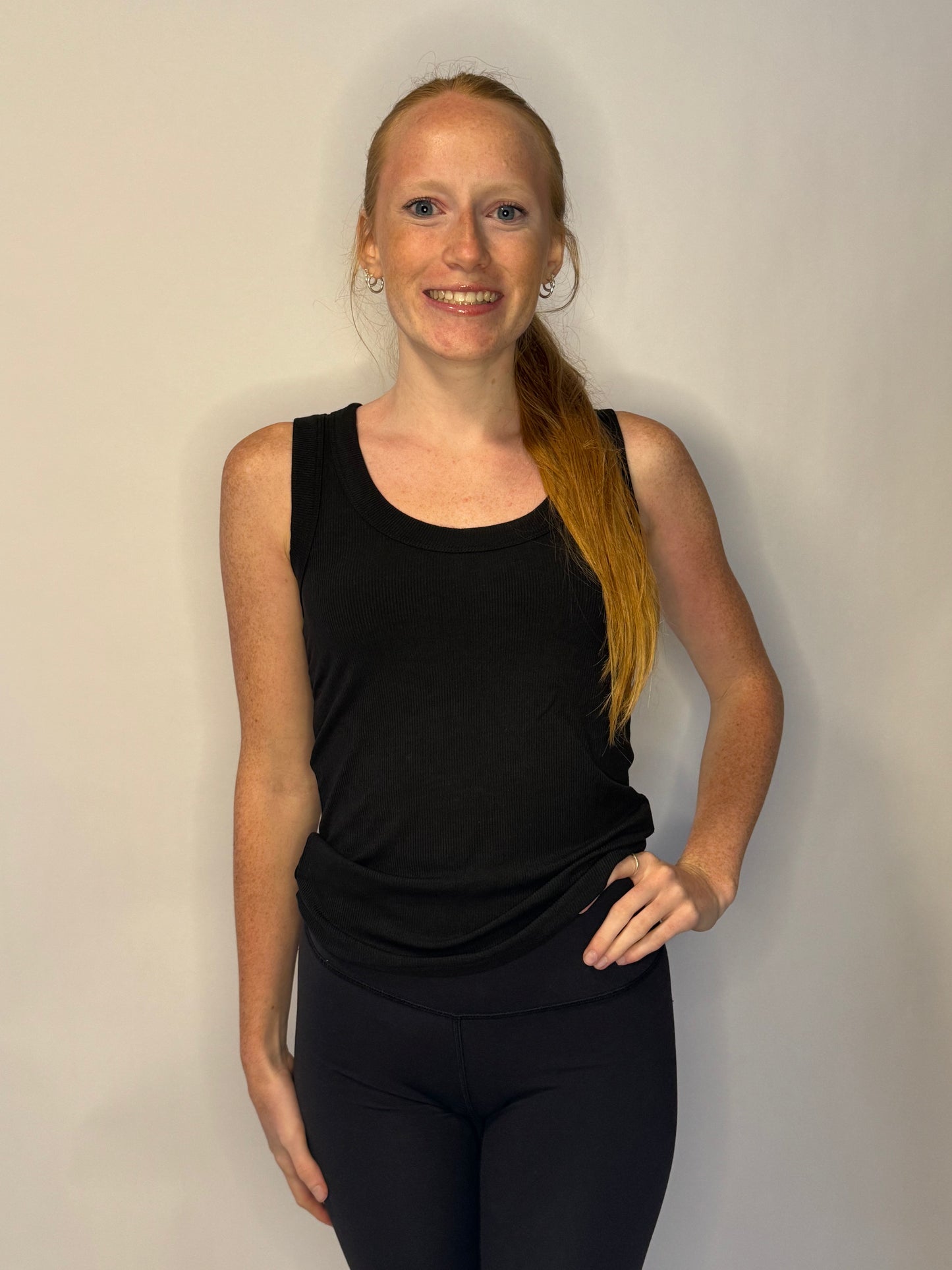 Black Ribbed Scoop Neck Tank Top