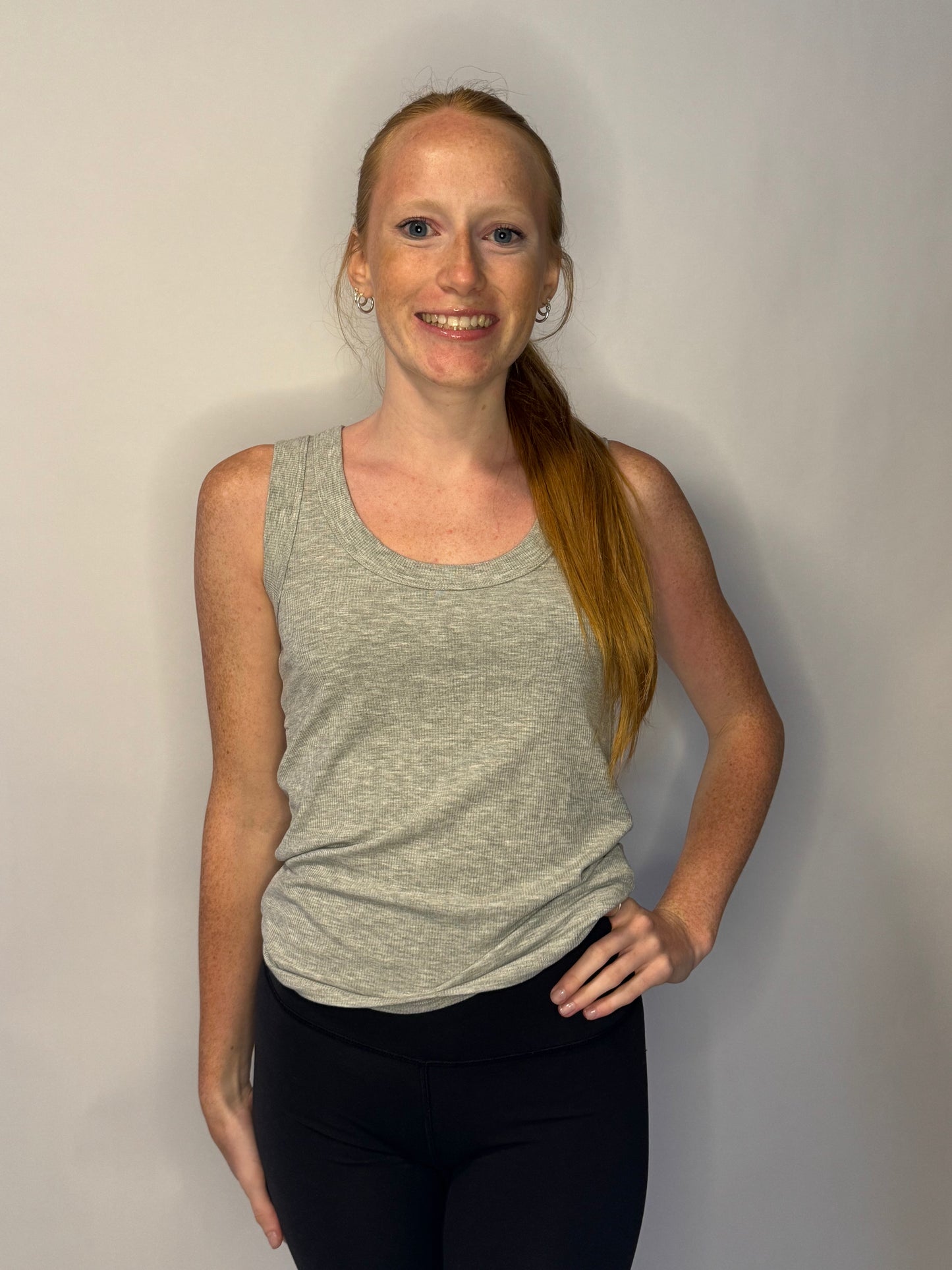 Grey Ribbed Scoop Neck Tank Top