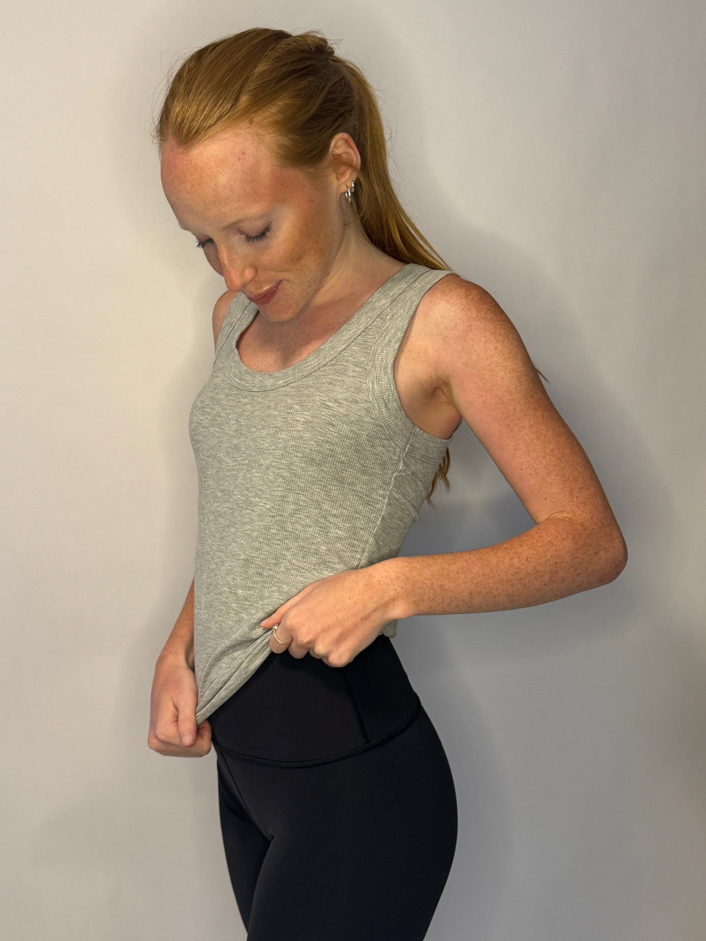 Grey Ribbed Scoop Neck Tank Top