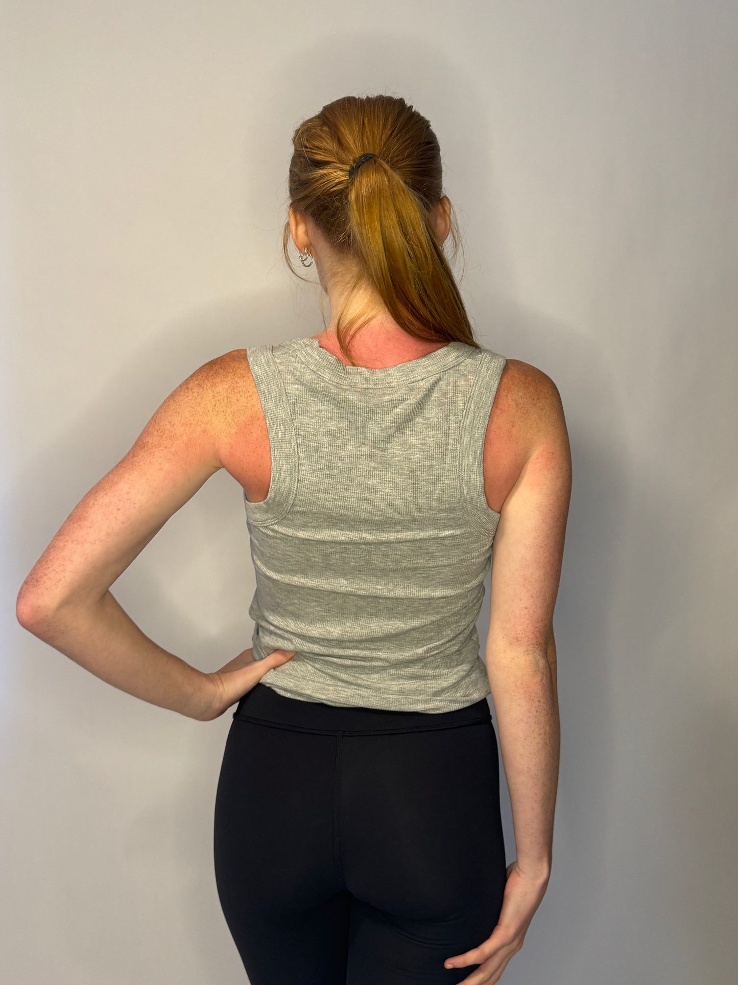 Grey Ribbed Scoop Neck Tank Top