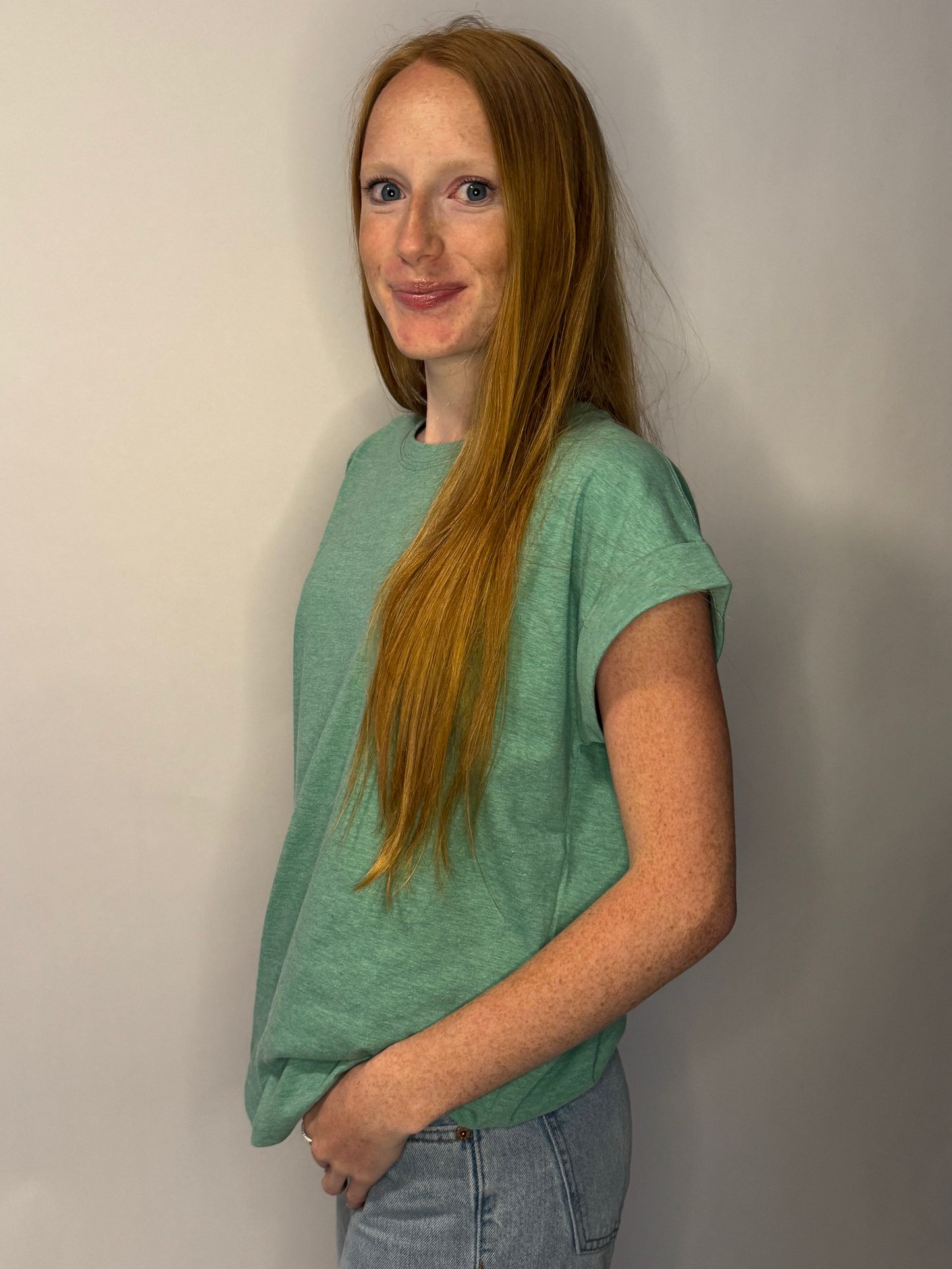 Kelly Green Rounded Neck Folded Short Sleeve T-Shirt
