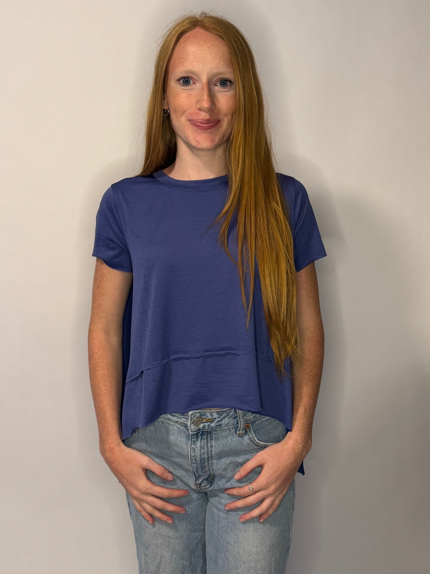 Marlin Shark Bite Side Slit Short Sleeve Top