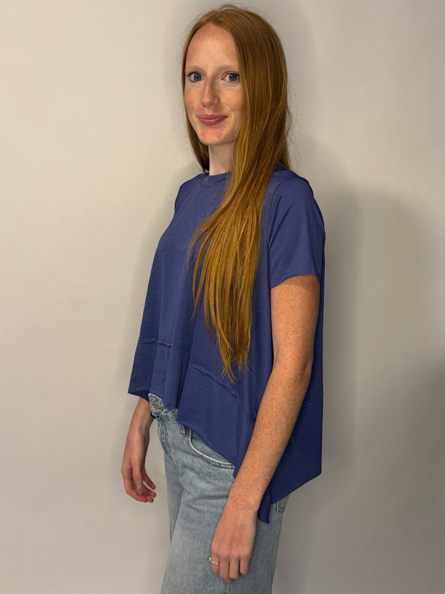 Marlin Shark Bite Side Slit Short Sleeve Top